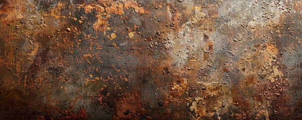 An aged metal background with a mix of rust and weathered textures, creating a rustic appearance.