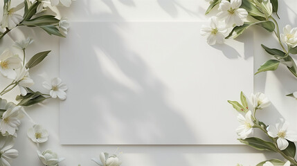 Elegant Blank Wedding Invitation Card with a White Floral Design and Minimalistic Background, Perfect for a Romantic Celebration with a Feminine Touch and Vintage Style