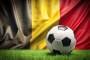 Naklejka premium Belgium flag with soccer ball. Football.