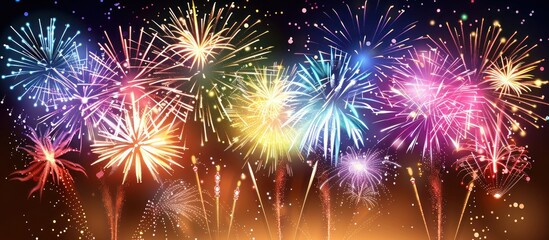 Fototapeta premium Colorful Fireworks Display Against a Dark Night Sky
