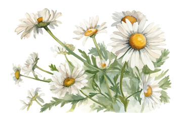 Obraz premium Chamomile background. Watercolor vector flowers. Botanical illustration. Wild bouquet.