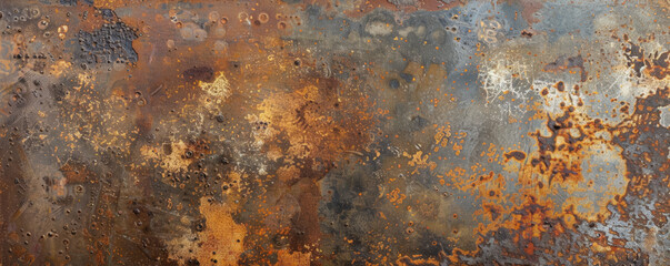 A vintage metal surface with visible signs of corrosion and intricate rust patterns, creating a rustic look.