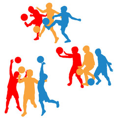 Collection of silhouettes of a  soccer player boy kicking the ball.eps