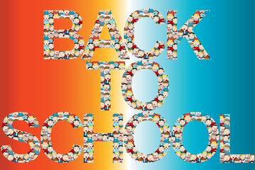 Mosiac of children faces that spells the text back to school .eps