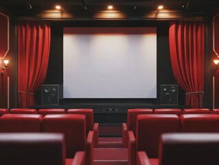 Empty Cinema Seats with a Blank Screen.