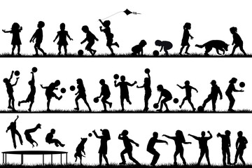 Set of children silhouette playing outdoor.eps