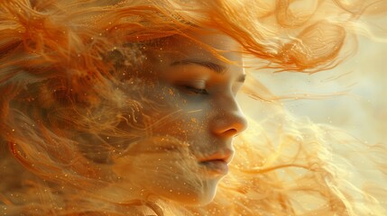 Fototapeta premium Close Up Of A Woman With Golden Hair Blowing In The Wind