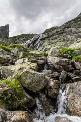 Velicky vodopad waterfall above Velicke pleso lake near Sliezsky dom on Velicka dolina valley in Vysoke Tatry mountains in Slovakia © Mareks