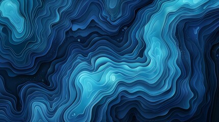 Blue color palette abstract background with wavy shapes and depth of field
