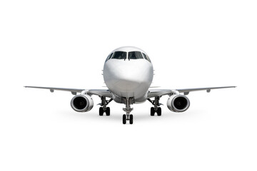 Front view of the modern white passenger jetliner isolated