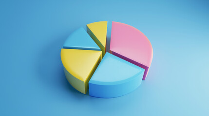 A bright, colorful pie chart against a vivid blue background, divided into four sections, representing statistical data effectively.