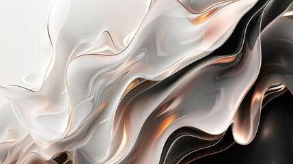 Wavy and twisted abstract background with metallic effect and gold lines forming shapes