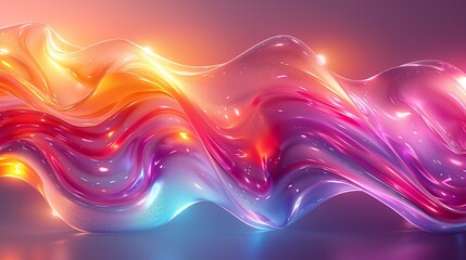 Glowing abstract background with bright, phosphorescent colors and a glossy, reflective surface that creates a dynamic and resplendent appearance. Watercolor style, high resolution Illustration, in