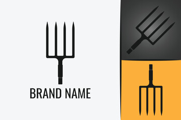 Garden fork logotype icon. Pitchfork agriculture and farm logo. Garden pitchfork tool logo