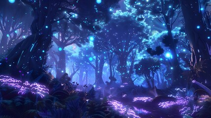 Obraz premium Enchanted Forest at Night with Glowing Lights
