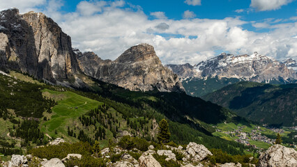 Sella Group's Majestic View: Captivating Dolomite Landscape from the Hiking Trail