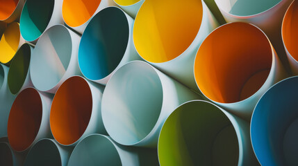 A hypnotic arrangement of colorful cylindrical tubes, creating a visually appealing and rhythmic pattern.