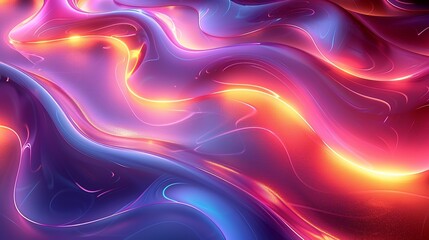 Obraz premium Glowing abstract background with vibrant, neon hues and a glossy, reflective surface that creates a resplendent and eye-catching visual experience. Watercolor style, high resolution Illustration, in