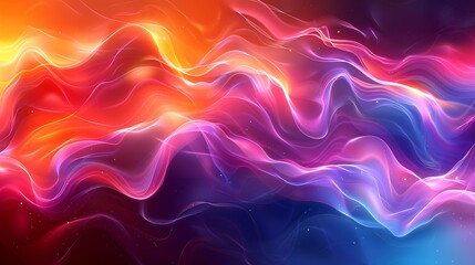 Obraz premium Glowing abstract background with vibrant, neon hues and a glossy, reflective surface that captivates with its resplendent and bold colors. Watercolor style, high resolution Illustration, in the style