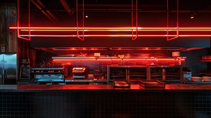 Modern Bar Interior With Red Neon Lights