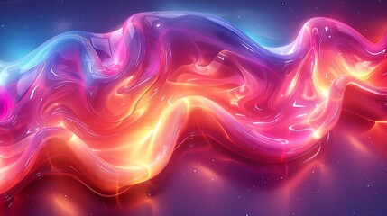 Obraz premium Glowing abstract background with vibrant, neon hues and a glossy, reflective surface that creates a resplendent and eye-catching visual experience. Watercolor style, high resolution Illustration, in