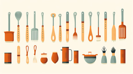 Obraz premium Flat Design Kitchen Tools: A Modern Take on Essentials