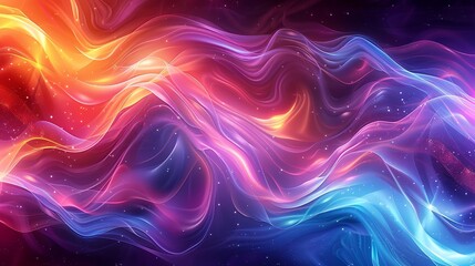 Obraz premium Glowing abstract background with vibrant neon colors and a glossy, reflective surface that captivates with dynamic and eye-catching colors. Watercolor style, high resolution Illustration, in the