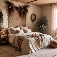 Luxury bedroom in boho style..