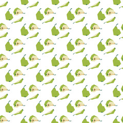 Seamless pattern with ripe green pear. Light refreshing background. Summer. Healthy, tasty food