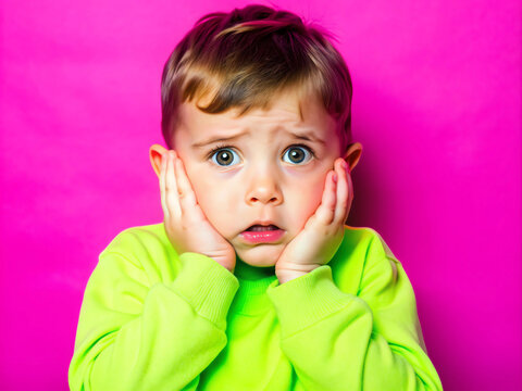 portrait of an anxious kid with a worried expression and tense features