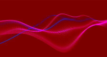 Futuristic dot wave. Abstract digital particle wave. Technology background. Colored musical wave. Light background. Digital background with smooth, wavy curves. 3D rendering