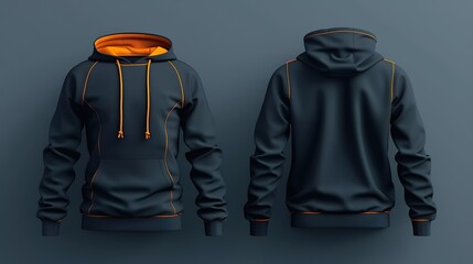 Maqueta de sudadera con vista frontal y posterior. 