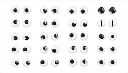 Collection of toy plastic eyes, glossy puppet eyes. Silly, hilarious shaking pairs of eyeballs.