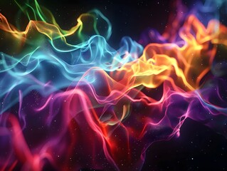 A colorful, abstract image of a wave with a rainbow of colors. The image has a dreamy, ethereal quality to it, and the colors seem to be swirling and dancing together.