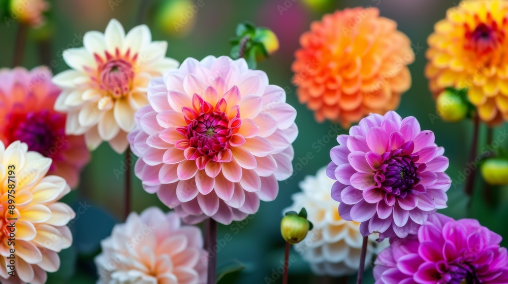 Wall mural Colorful dahlia flowers in full bloom