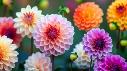 Colorful dahlia flowers in full bloom