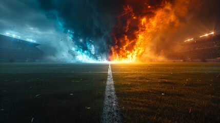 Sports Competition Matchup. football stadium, team versus logo, green fields background template, vs match, two teams, versus background image