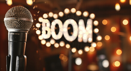 Empty stage with microphone ready to entertain for an epic night