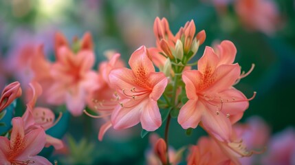 Obraz premium Coral-colored flowers in a garden