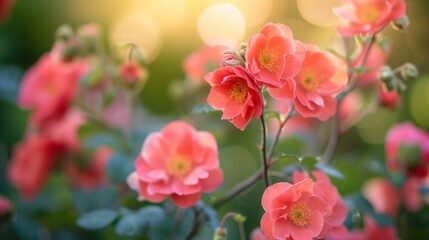 Fototapeta premium Coral-colored flowers in a garden