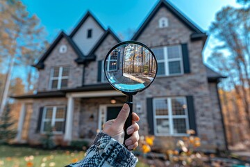 Beautiful person holding a magnifying glass during a home property inspection.