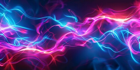 Obraz premium Vibrant neon light waves form an abstract background, radiating cosmic beauty with vivid colors and dynamic design