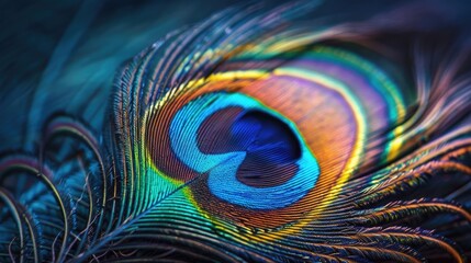 Obraz premium Close-up of a peacock feather displaying its vibrant colors.
