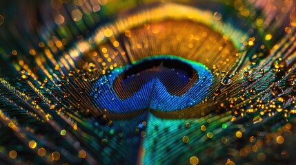 Close-up of a peacock feather displaying its vibrant colors.