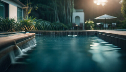 Water in the pool. Swimming pool close up. AI generated