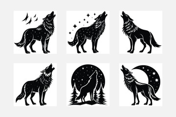 Elevate Your Artwork with a Collection of Wolf Silhouette Illustrations
