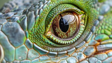 Close-up of an eye of a green iguana.