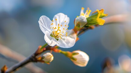 Detailed view of a blooming cherry blossom.