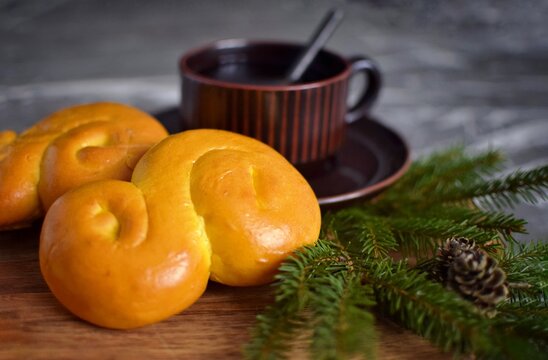 Saffron buns.  Traditional Swedish pastries.