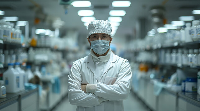 Portrait, Confident Scientist Working in the Modern Laboratory Wearing PPE, Advanced Research,